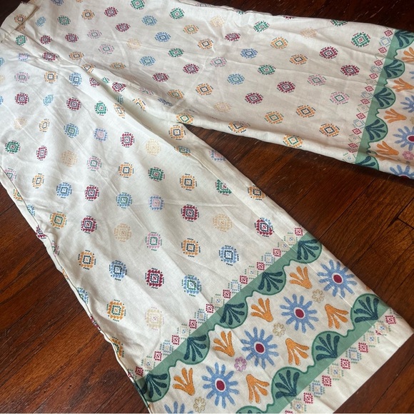 NWT Maison d' Amelie Small Linen Wide Leg Printed Trouser Pants - Picture 2 of 6